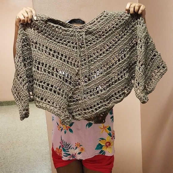 Western style Brown Crochet Poncho - Picture 1 of 3